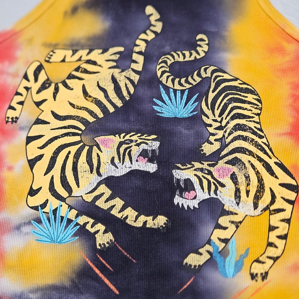 Fashion Nova Tiger Graphic Dress Womens‎ XL Orange Yellow Tie Dye Ribbed Mini